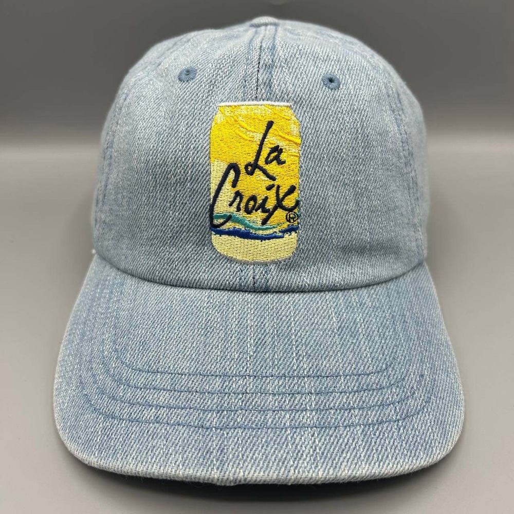 La Croix Hat Men Blue Denim Sparkling Water Embroidered Strap Back Cap